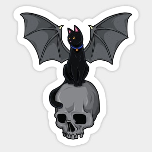 Gothic cat with wings on skull - Goth Sticker